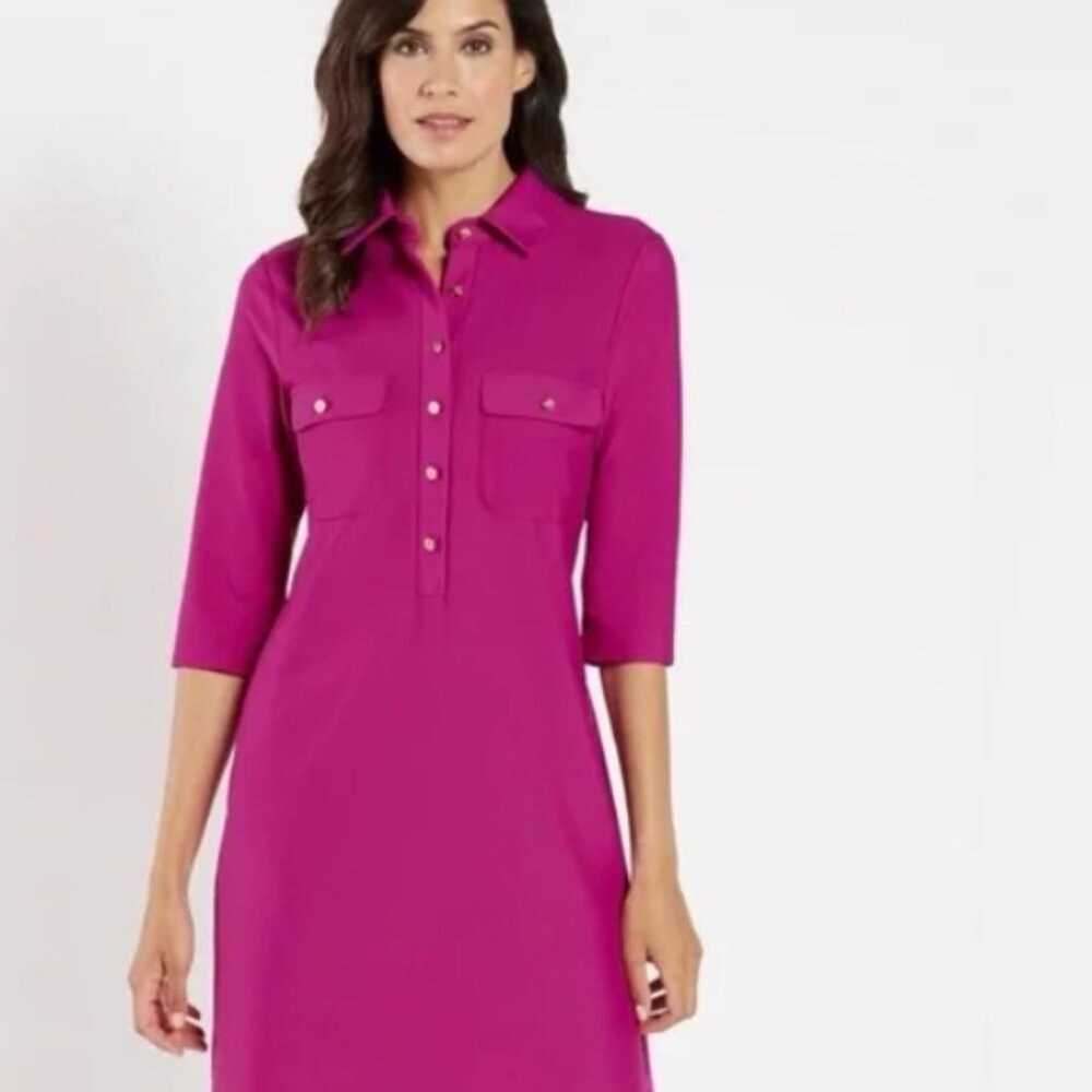 Jude Connally Sloane Mini Sheath Shirt Dress Orchid Purple Pink 3/4 Sleeve